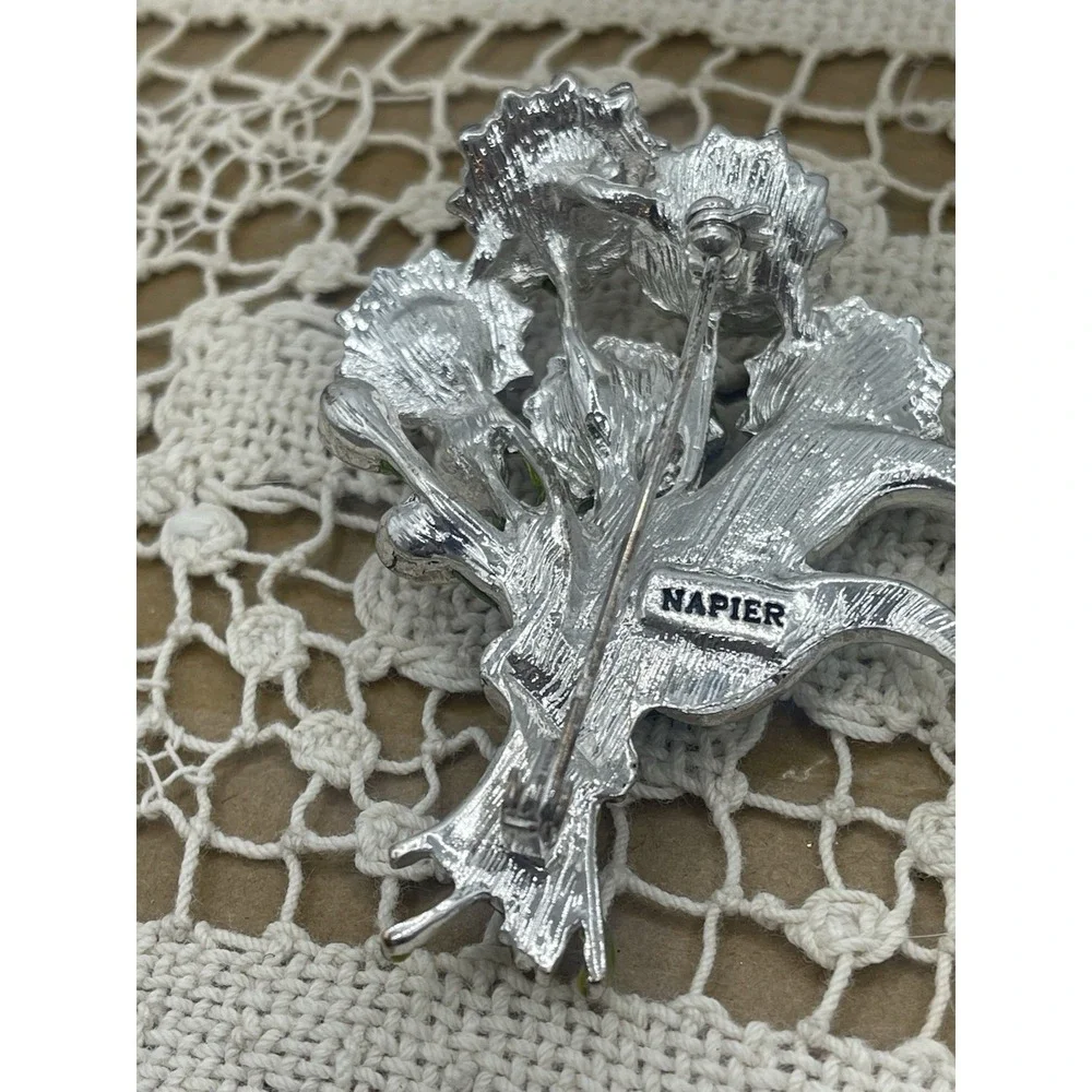 Vintage Silver Tone Multicolor‎ Enamel Floral Bouquet Brooch